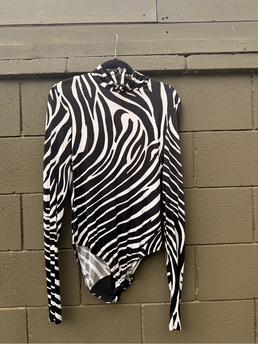 Versace Black and White Zebra-Print Long-Sleeve Bodysuit